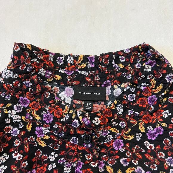 Who What Wear Floral Button Up Blouse Size 1X Ruffle Trim Prairie Cottagecore - Picture 6 of 11
